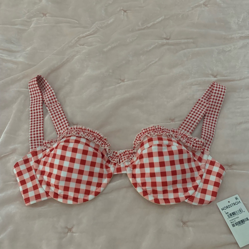 Nordstrom Red and White Checkered Bathing Suit Top